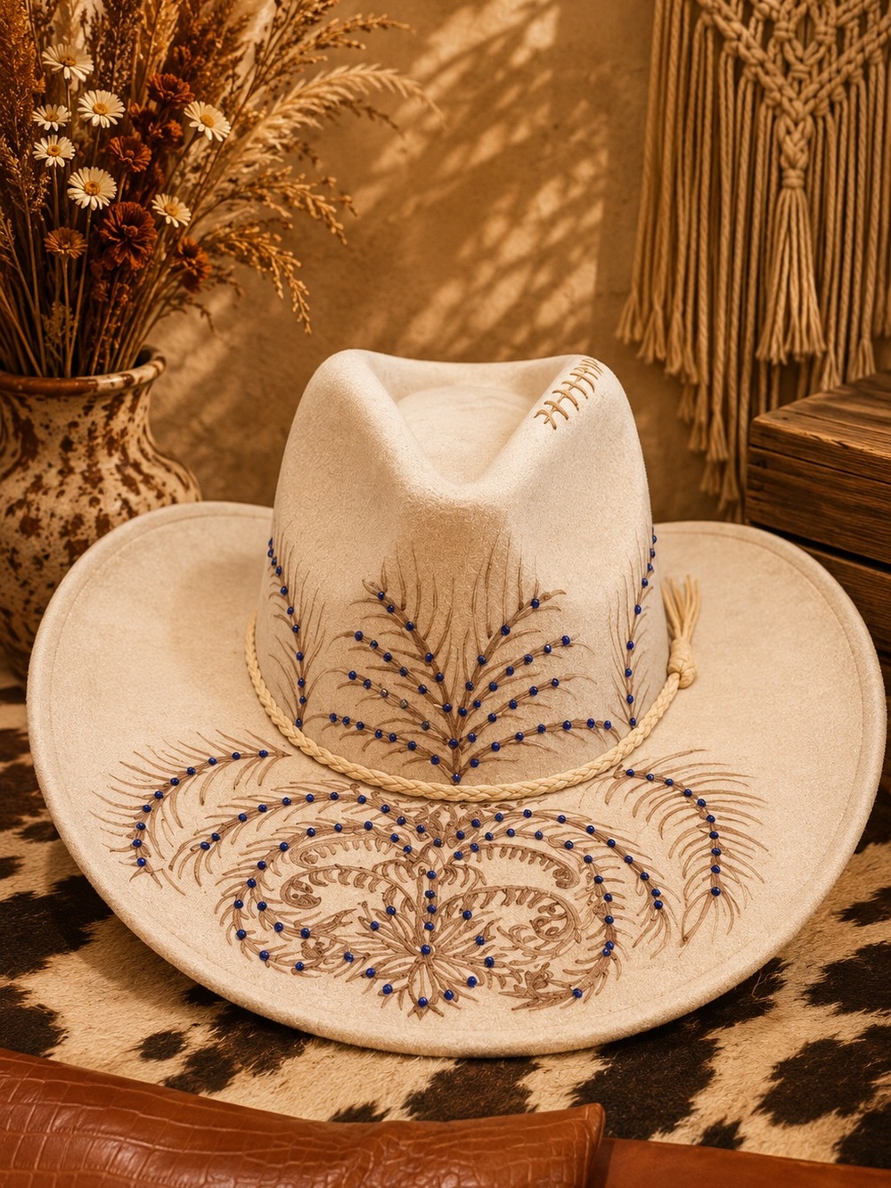 Western Engraved Ivory Cowboy Hat by